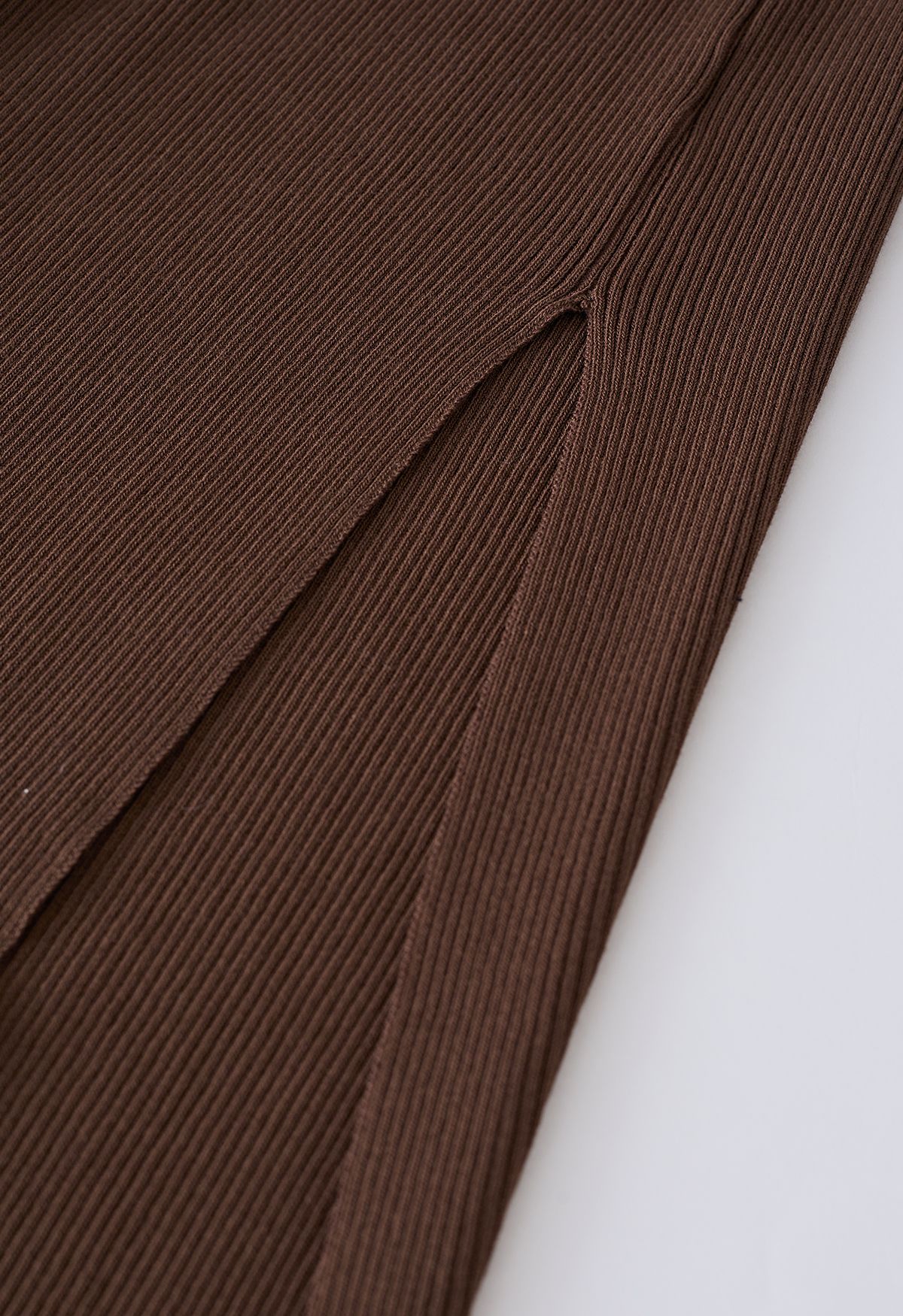 Front Cutout Split Hem Knit Dress in Brown