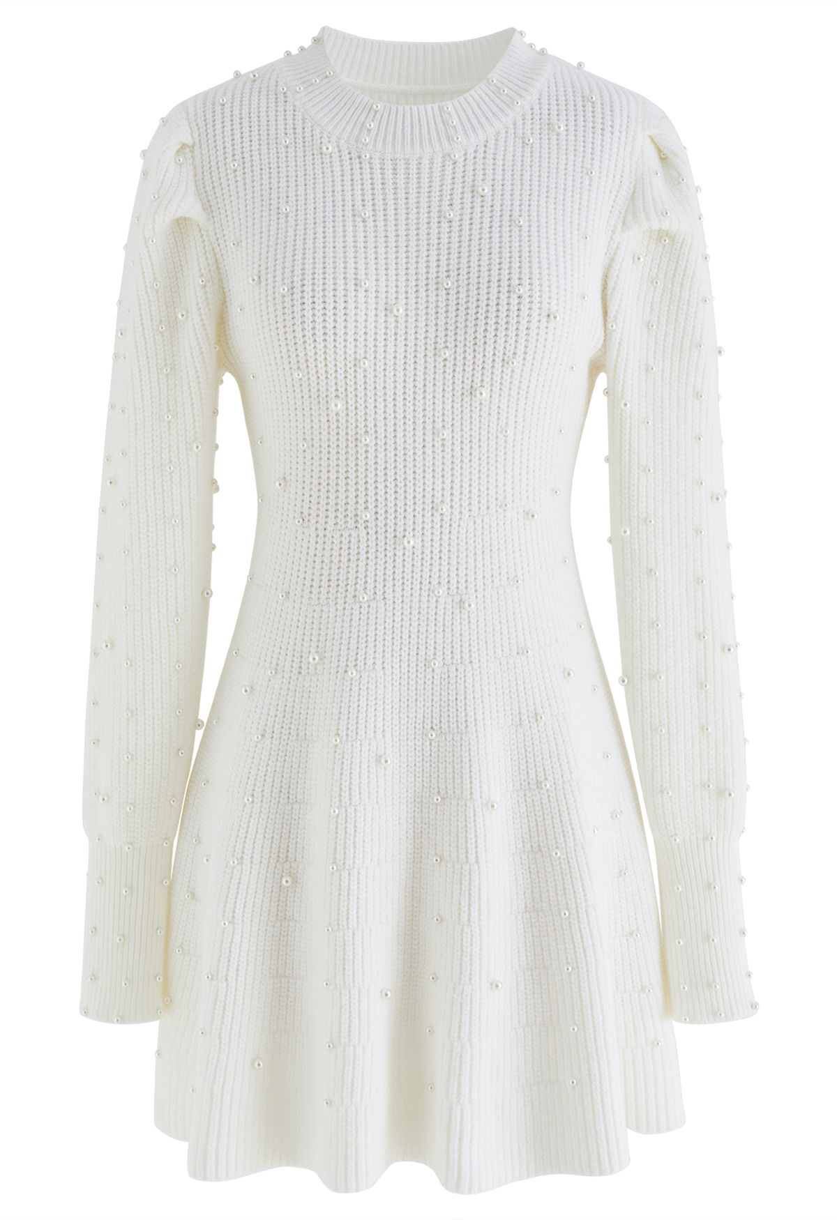 Pearl Embellished Sweater Dress Off White