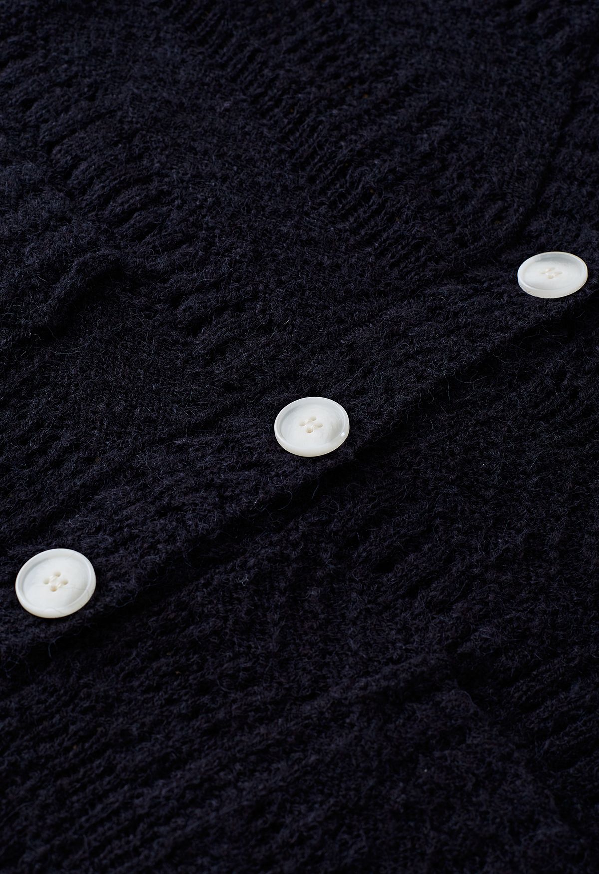 Button Down Openwork Knit Cardigan in Black