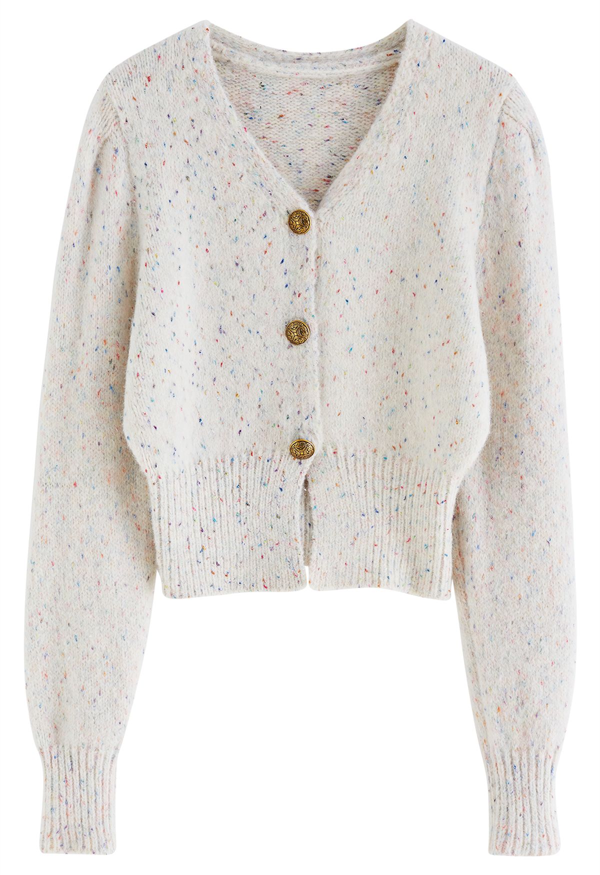Golden Button Down Confetti Knit Cardigan in Ivory