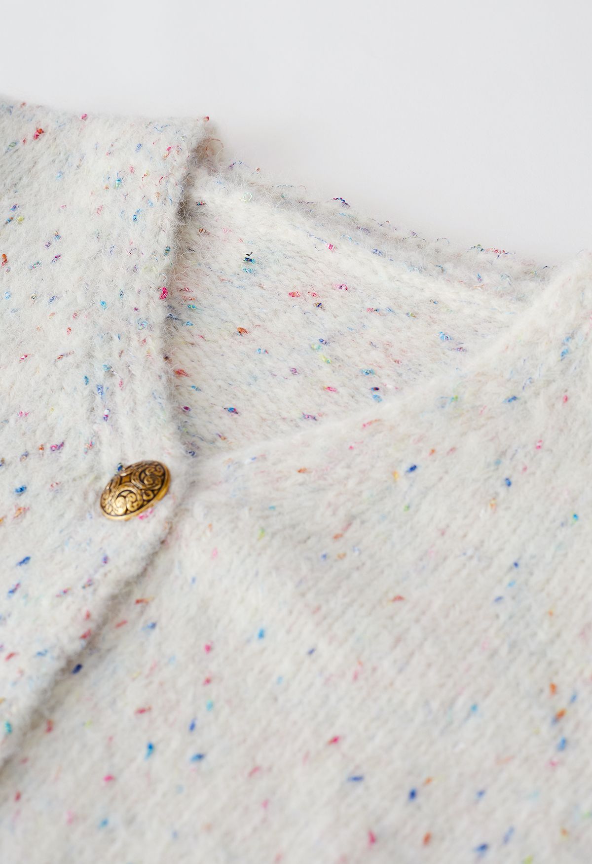 Golden Button Down Confetti Knit Cardigan in Ivory