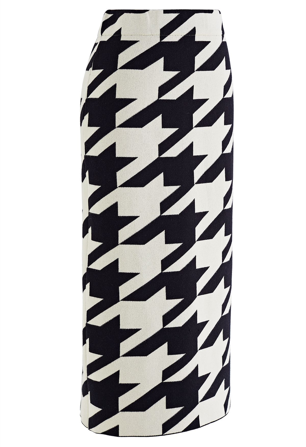 Houndstooth Pattern Back Slit Pencil Skirt in White - Retro, Indie and ...