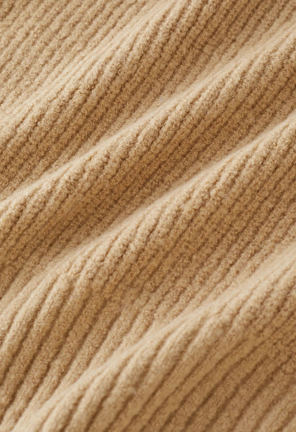 Self-Tie Knot Round Neck Knit Sweater in Camel