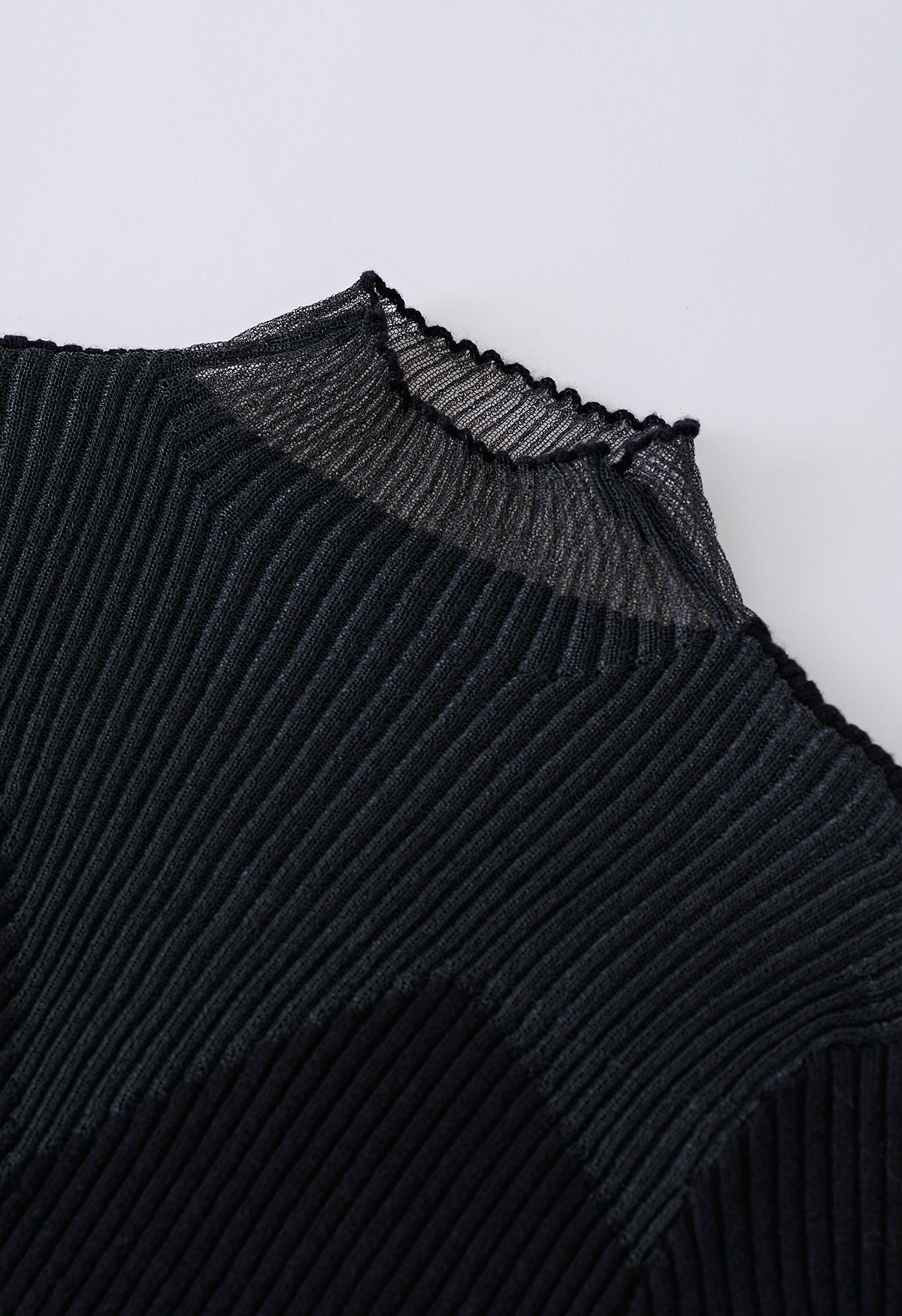 Mock Neck Zigzag Mesh Splicing Knit Top in Black - Retro, Indie and ...