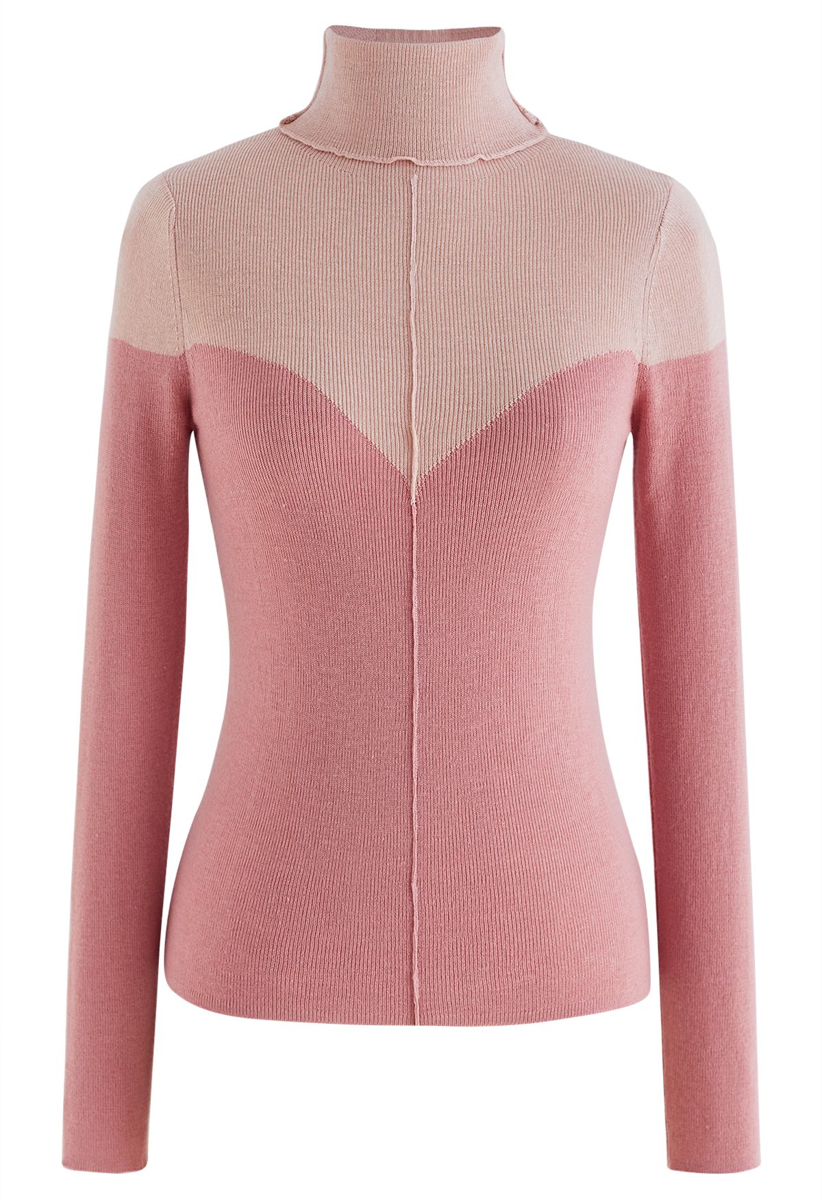 Turtleneck Two-Tone Fitted Knit Top in Pink - Retro, Indie and Unique ...