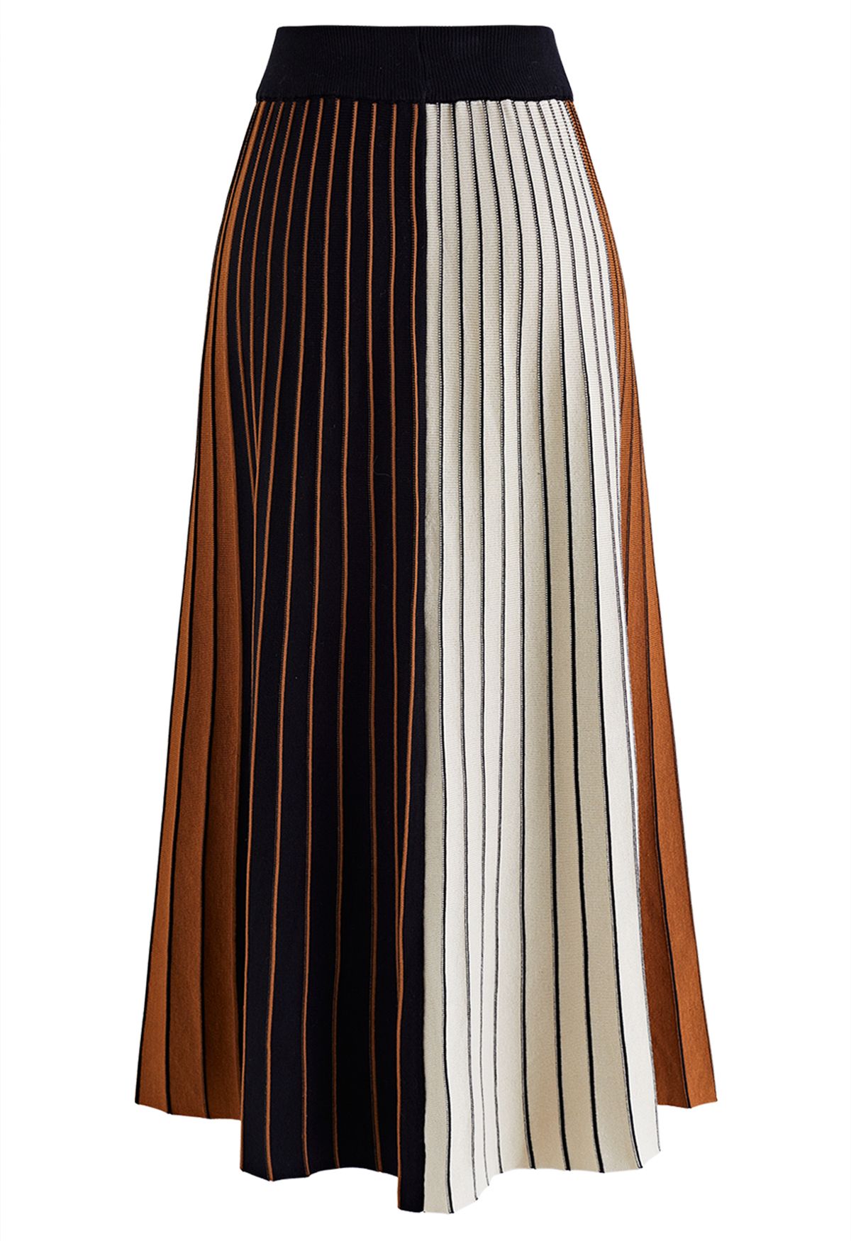 Color Block Pleated Effect Midi Skirt in Caramel - Retro, Indie and ...