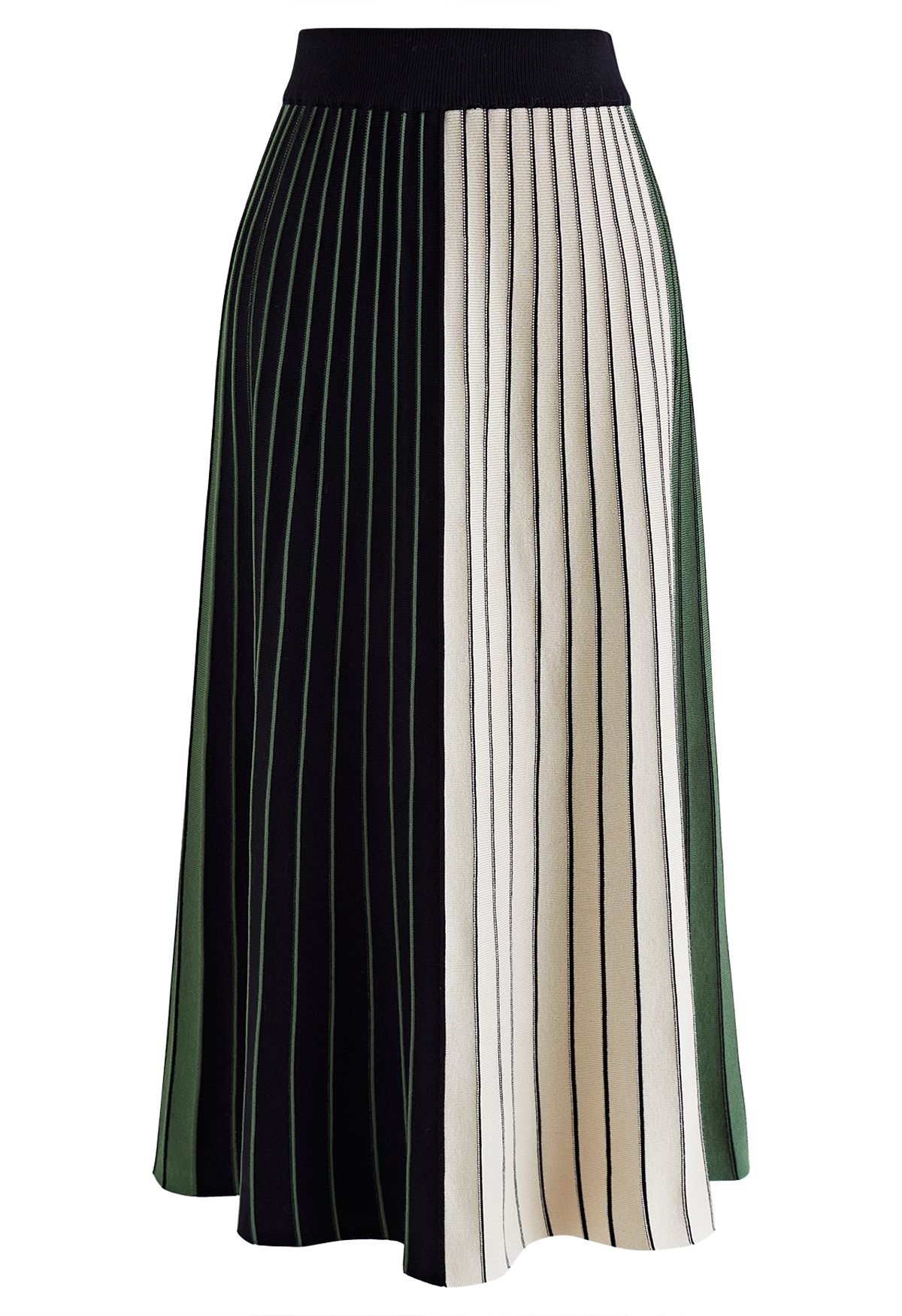 Color Block Pleated Effect Midi Skirt in Army Green