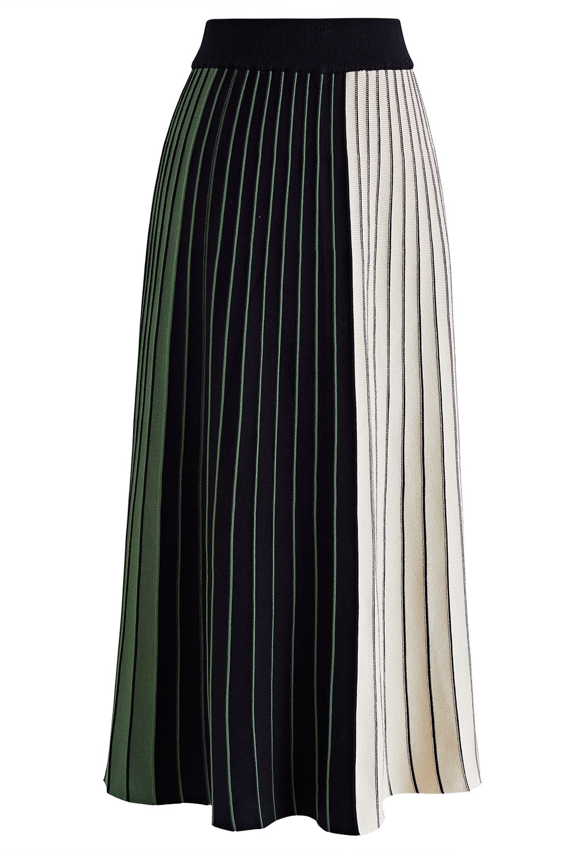 Color Block Pleated Effect Midi Skirt in Army Green - Retro, Indie and ...