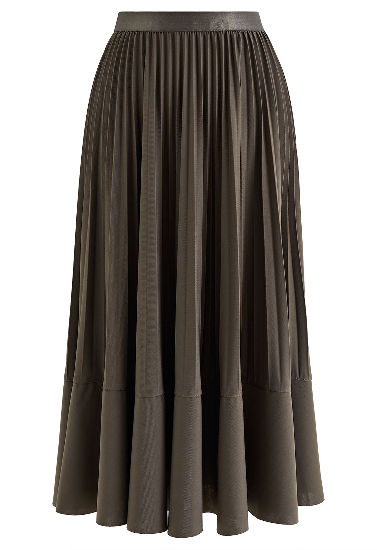 Seam Detailing Pleated Midi Skirt in Dark Khaki