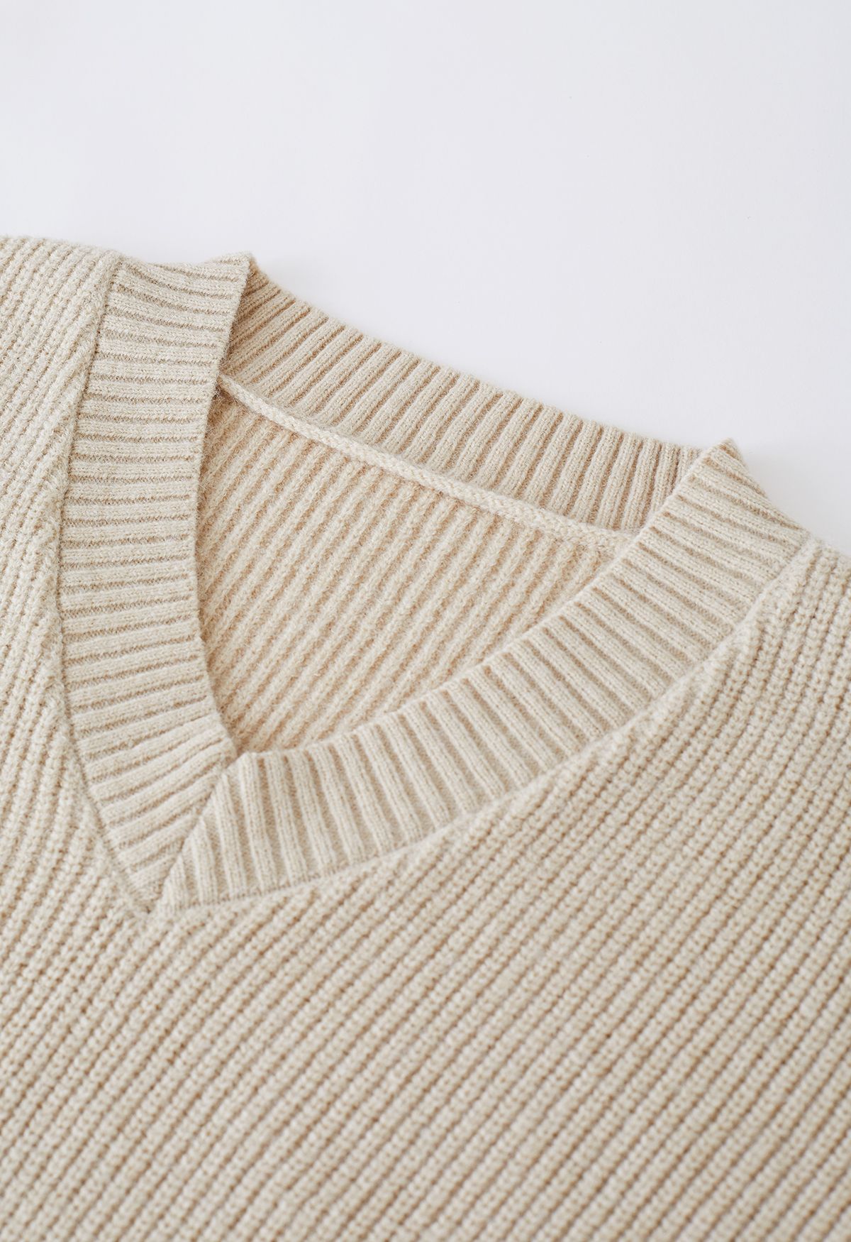 Detachable Scarf Rib Knit Sweater in Oatmeal
