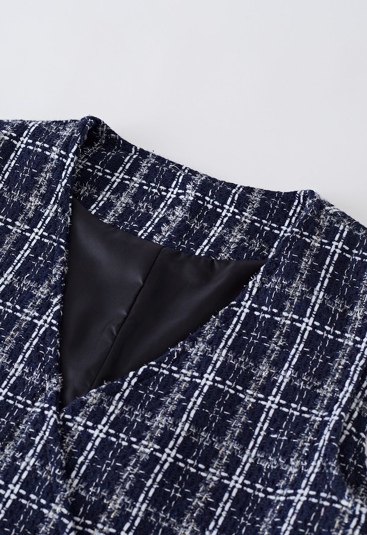 Grid Tweed Crop Jacket and Belted Sleeveless Dress Set