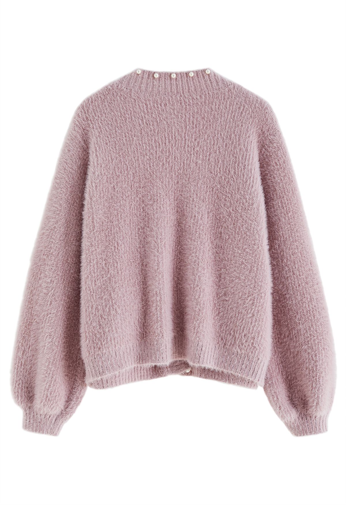 Pearls Trim Pocket Fuzzy Knit Cardigan in Dusty Pink - Retro, Indie and ...