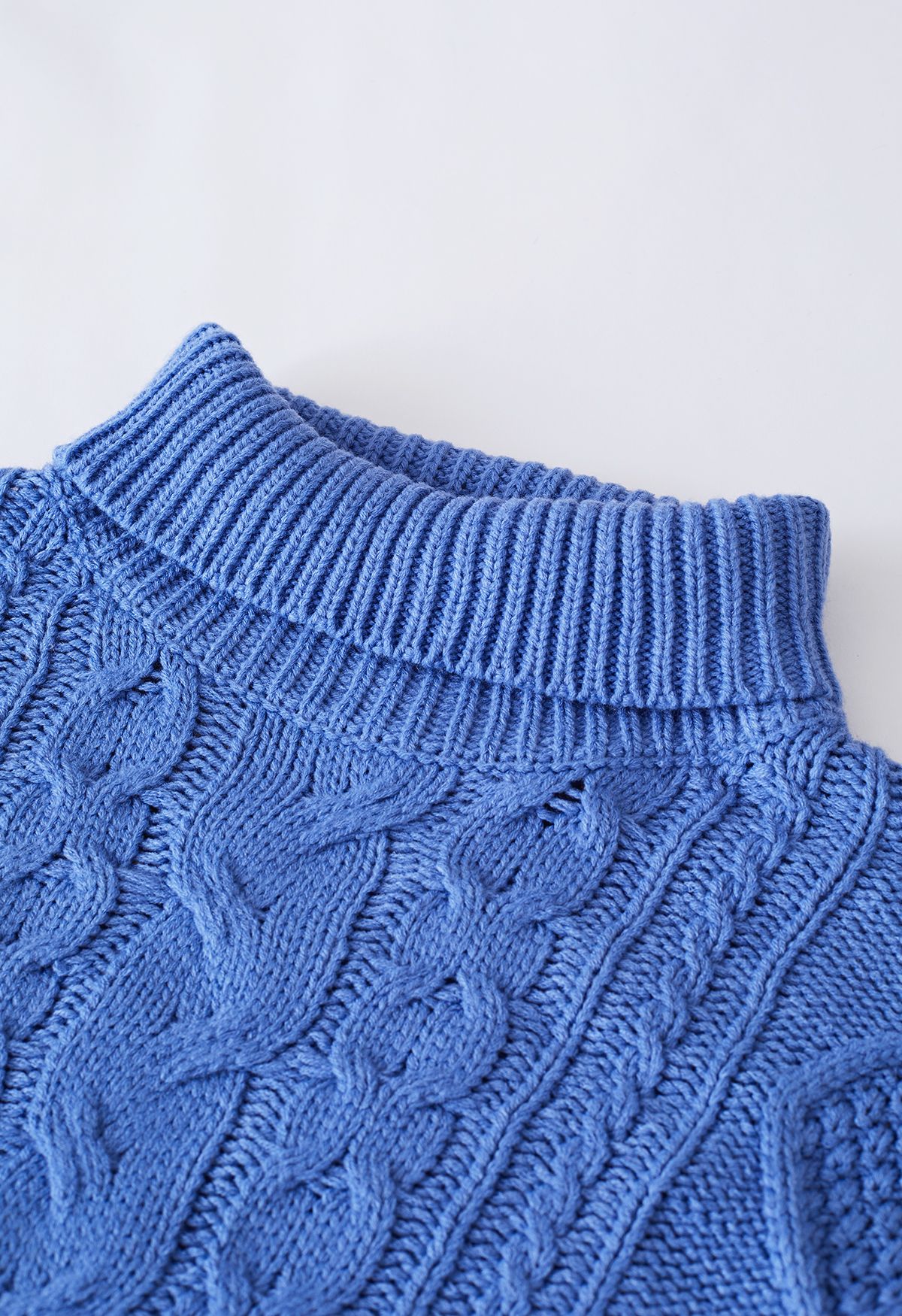 Turtleneck Tassel Trim Cable Knit Sweater in Blue