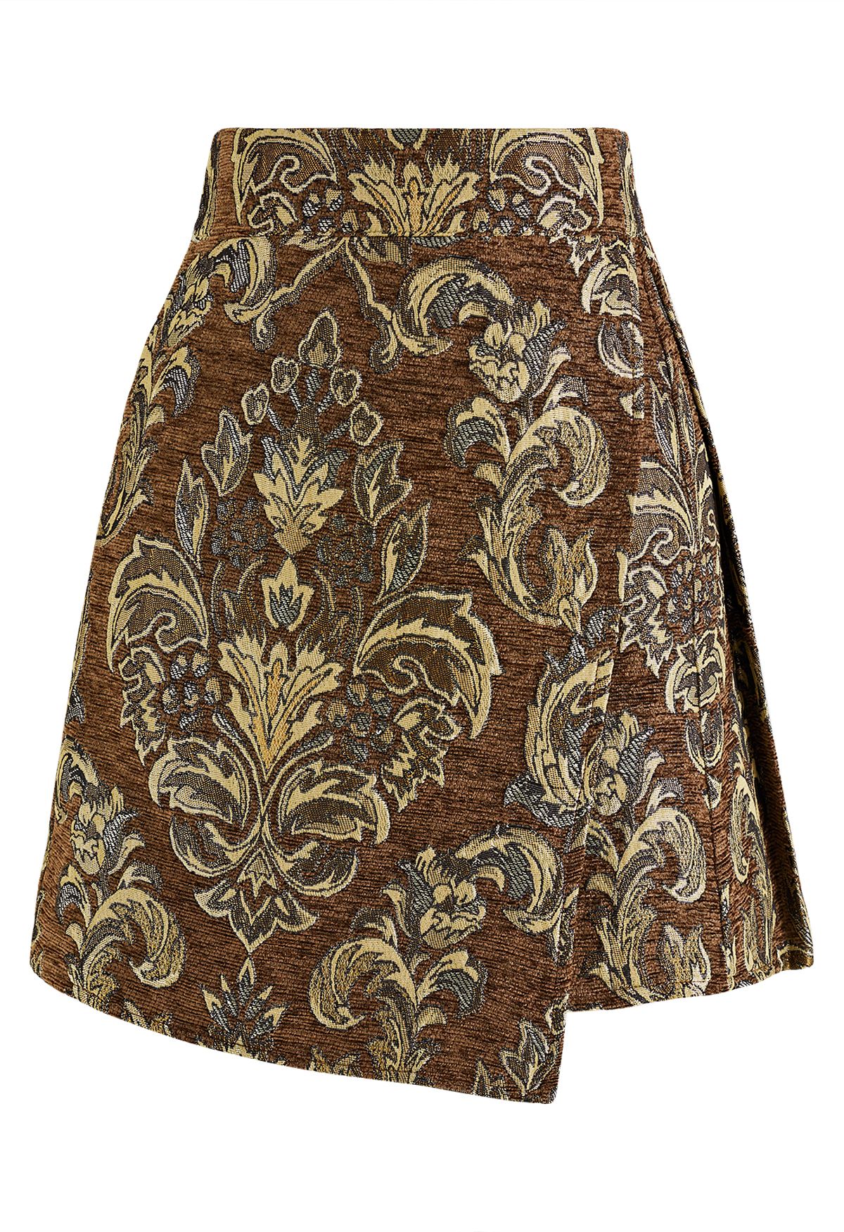 Tan Baroque Peony Jacquard Flap Mini Skirt - Retro, Indie and Unique ...