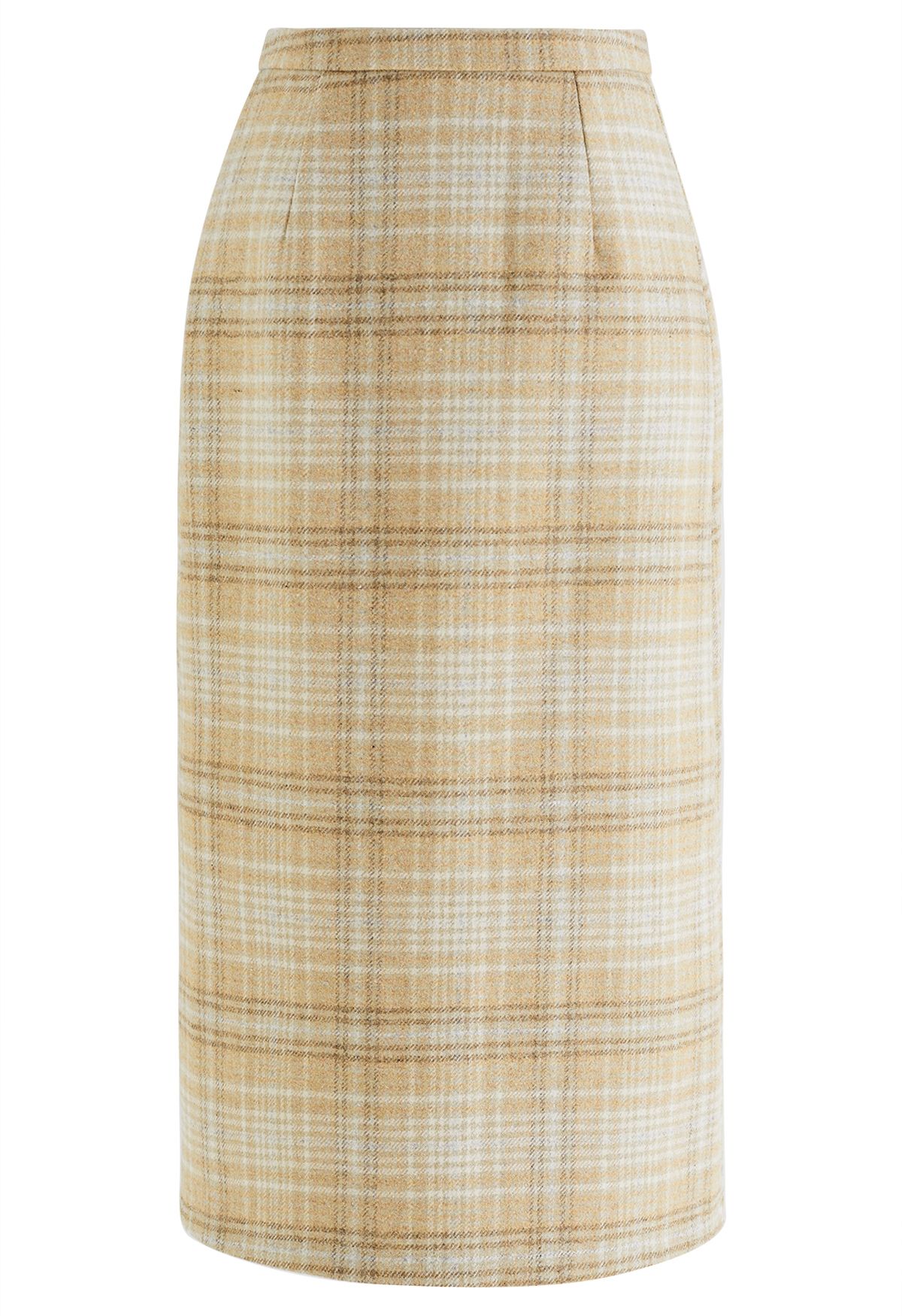 Snazzy Plaid Wool-Blend Pencil Midi Skirt