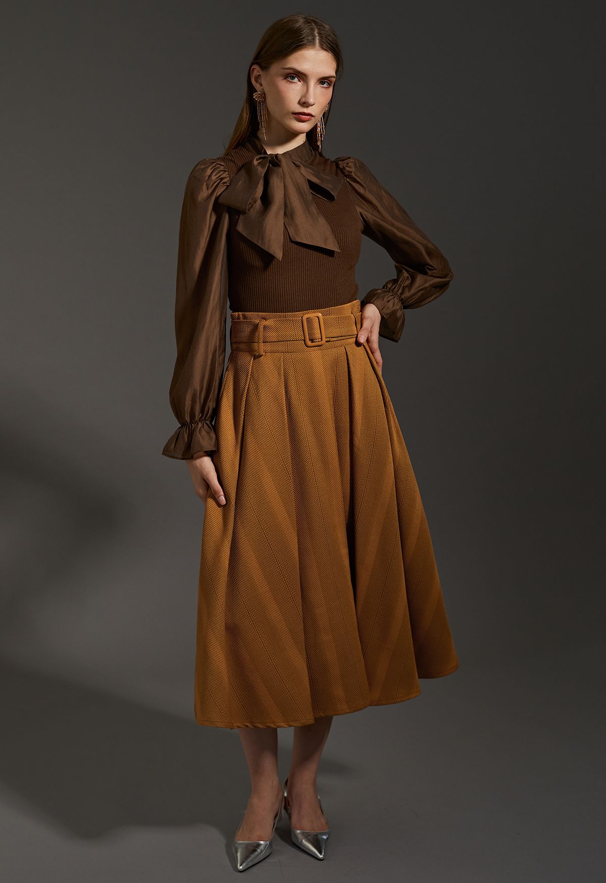 Detachable Bowknot Spliced Knit Top in Brown - Retro, Indie and Unique ...