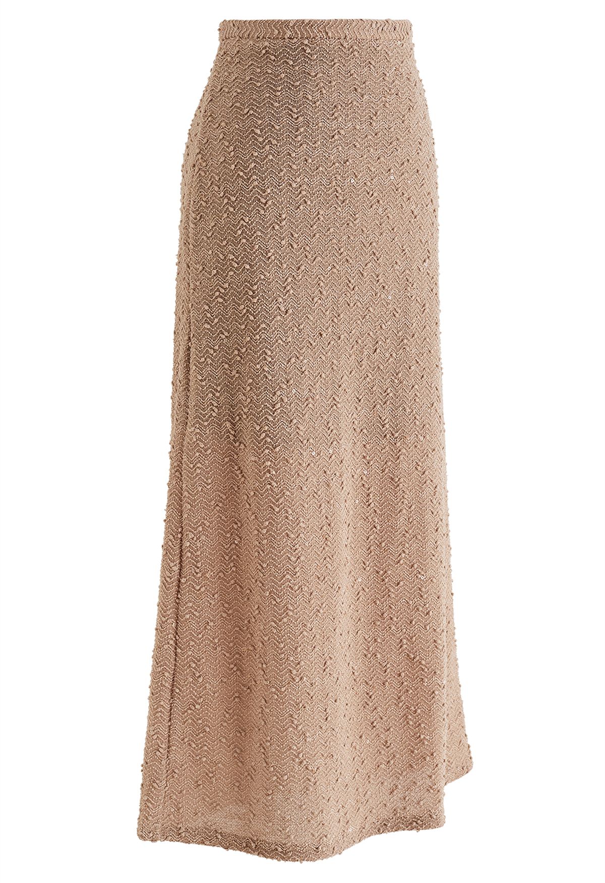 Dotted Wavy Texture Pencil Maxi Skirt in Tan
