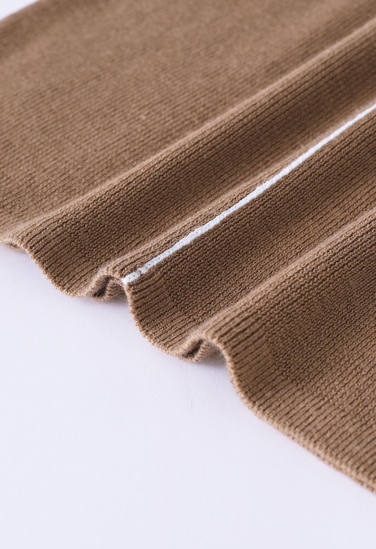 White Line High Neck Knit Top in Camel