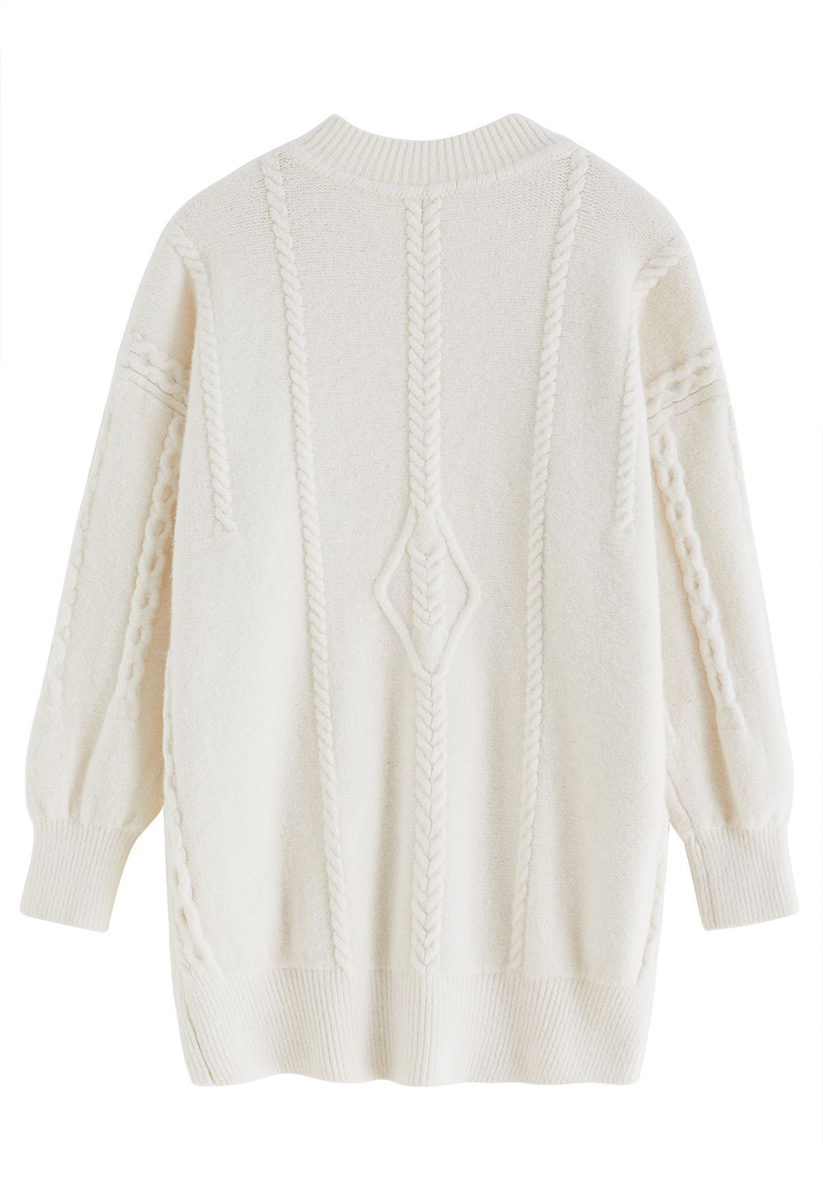 Pom-Pom Trim Cable Knit Sweater in Ivory - Retro, Indie and Unique Fashion
