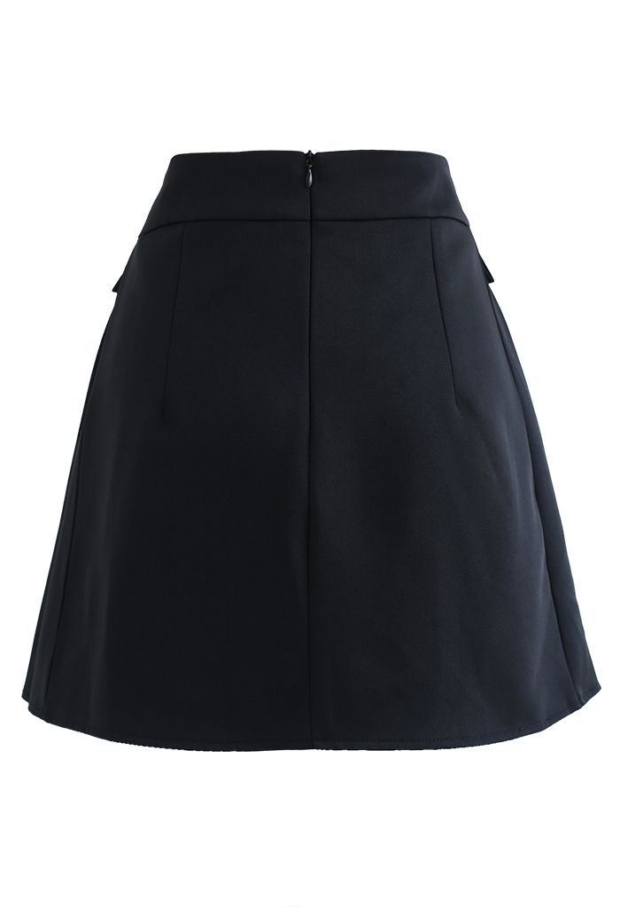 Subtle Golden Button Pleated Mini Skirt in Black - Retro, Indie and ...