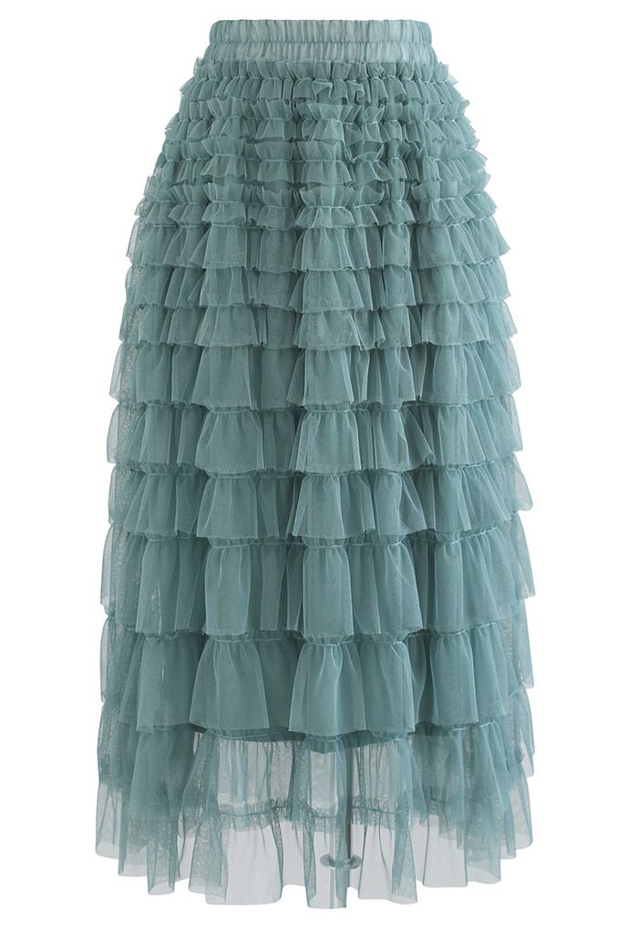 Adorable Tiered Ruffle Mesh Tulle Skirt in Teal - Retro, Indie and ...