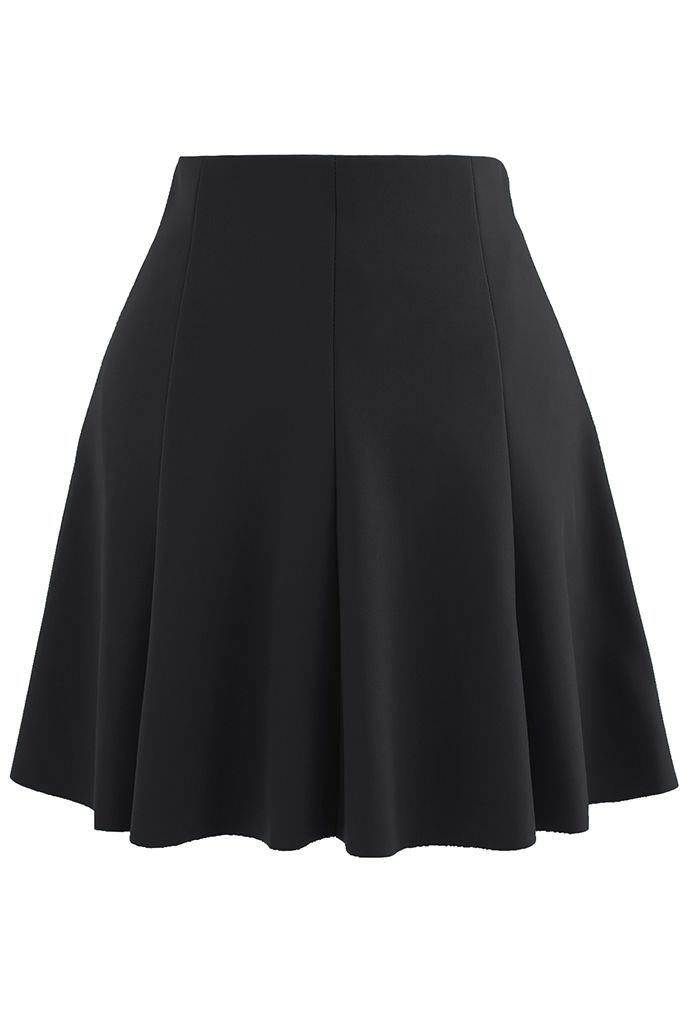 Raw-Cut Hem Flare Mini Skirt in Black
