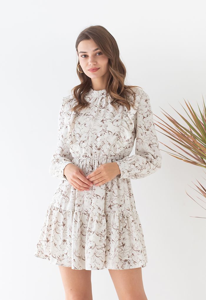 Botany Print Ruffle Trim Mini Dress - Retro, Indie and Unique Fashion
