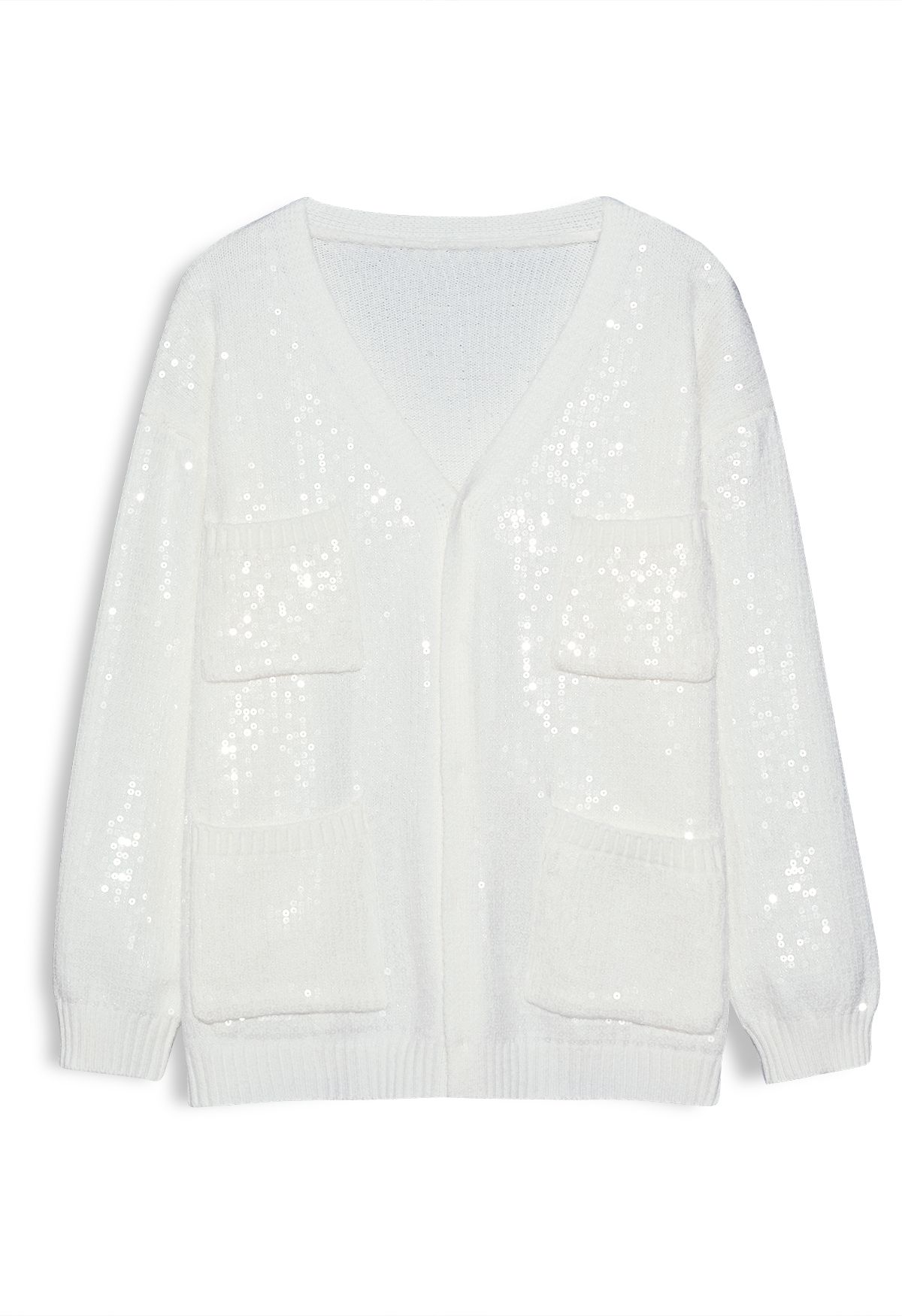 Sequins Cover Patch Pocket Knit Cardigan