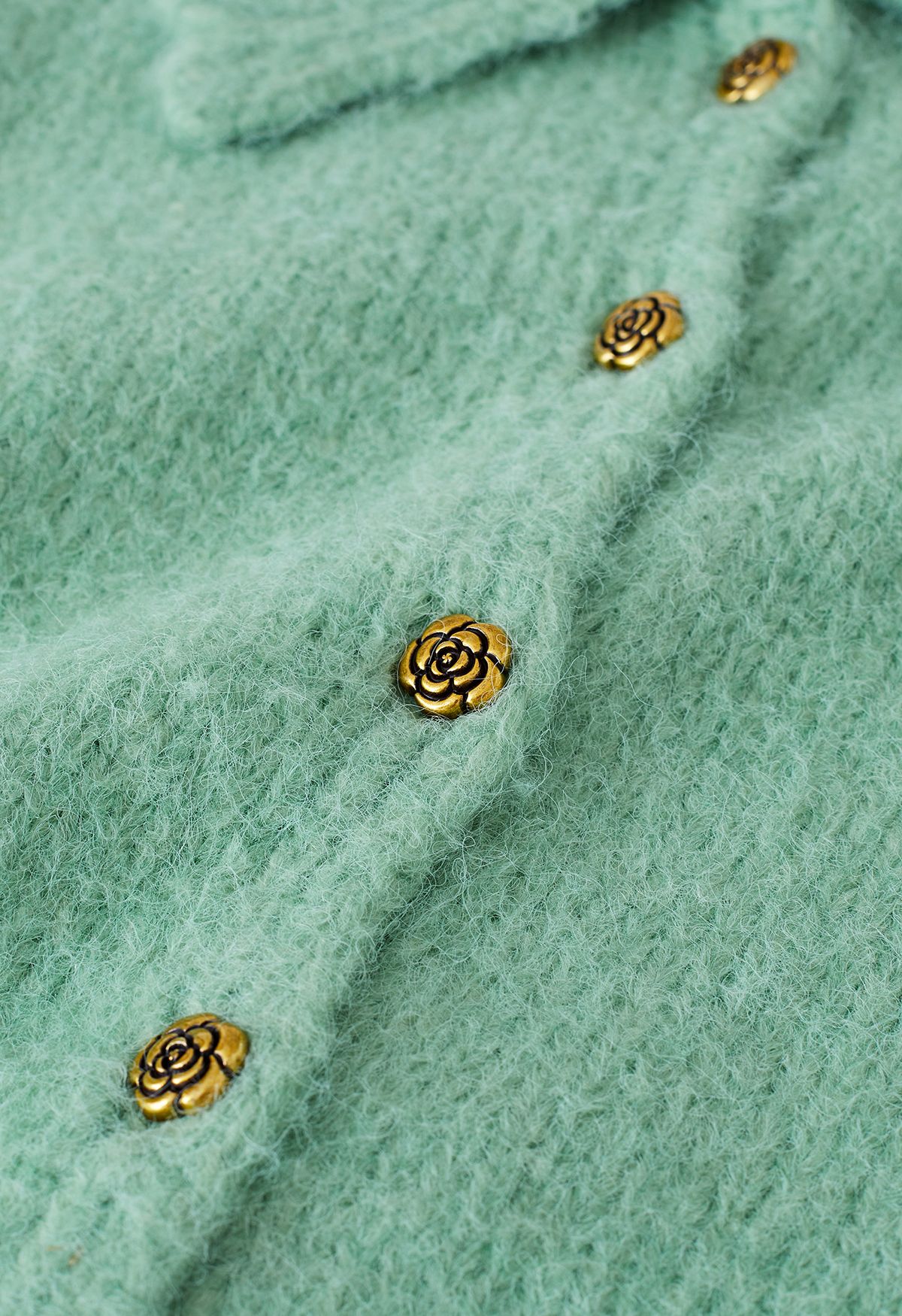 Retro Rose Buttons Scalloped Collar Knit Cardigan in Green