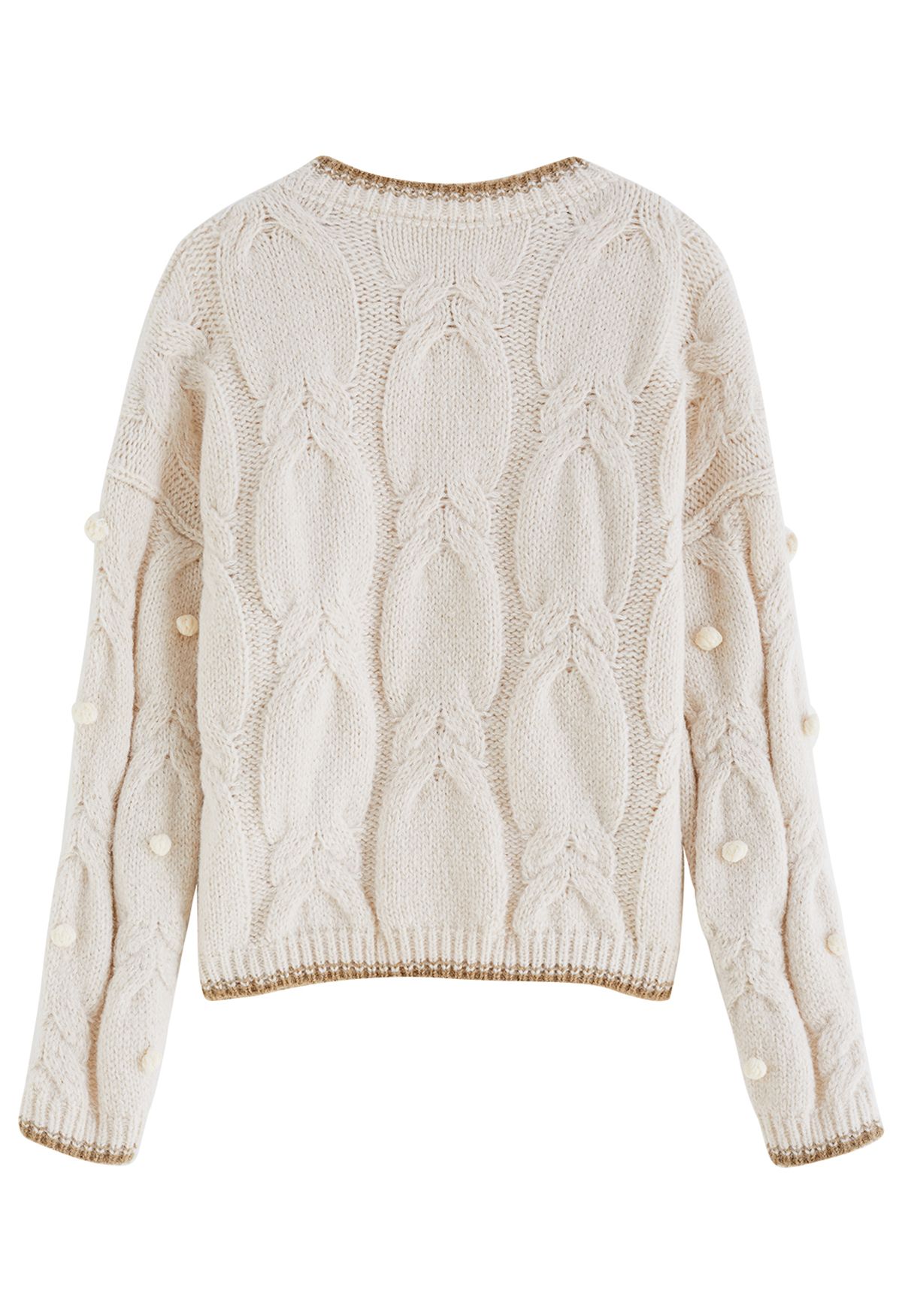 Contrast Edge Pom-Pom Cable Knit Sweater in Ivory - Retro, Indie and ...