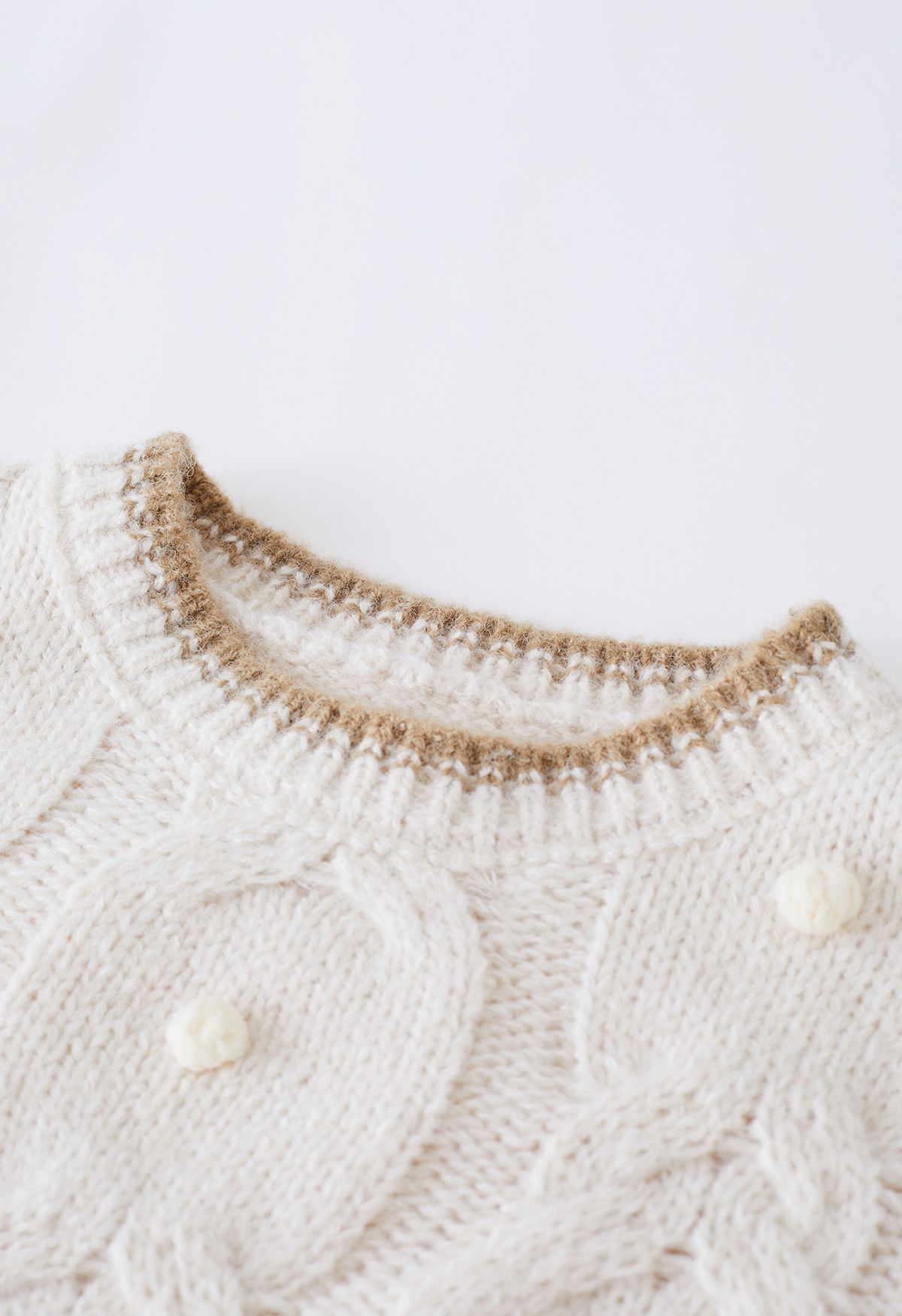 Contrast Edge Pom-Pom Cable Knit Sweater in Ivory - Retro, Indie and ...