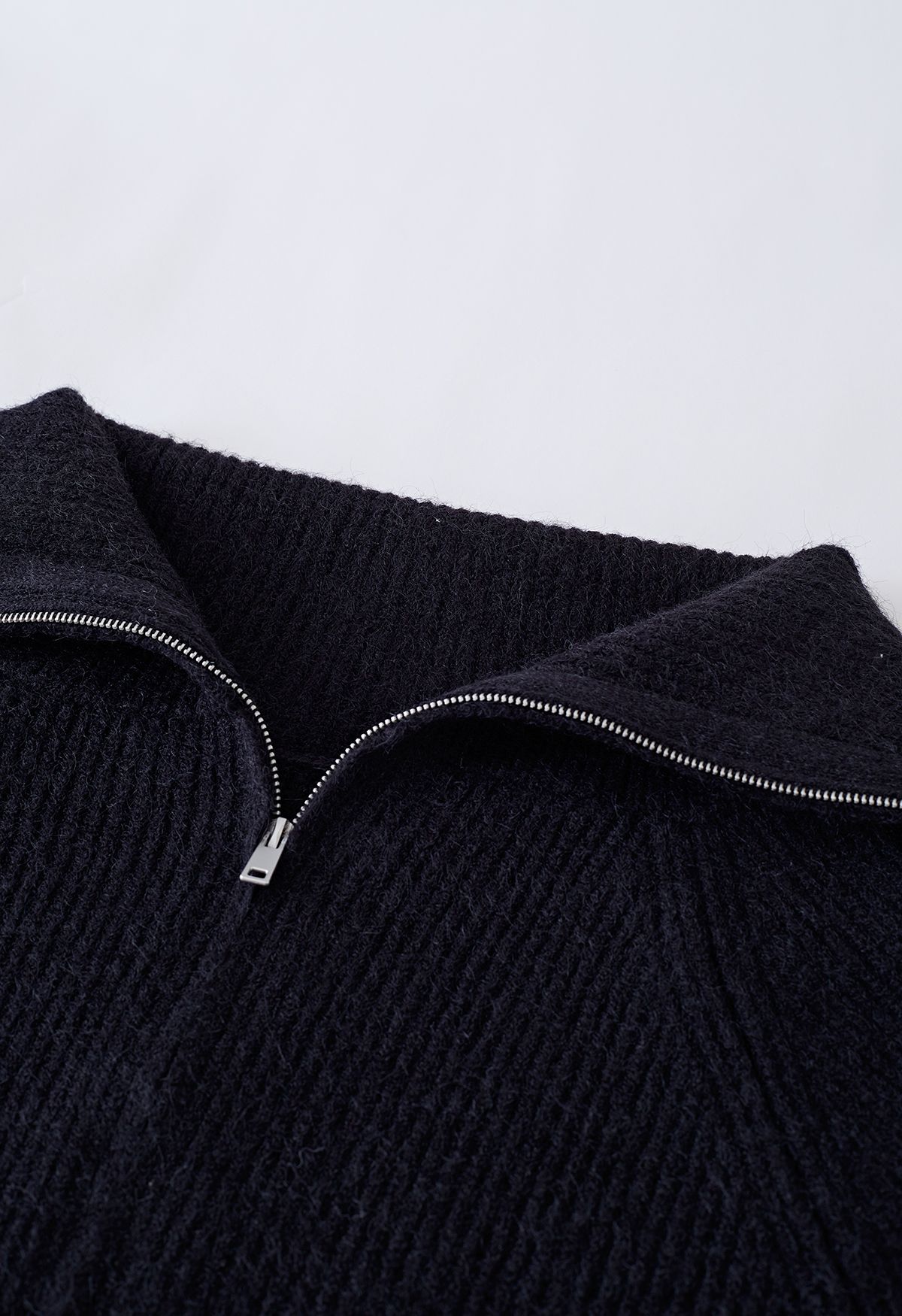 [Höchste Qualität haben!] Flap Collar Zipper Ribbed Fashion Cardigan Unique Retro, and Knit - Indie Black in