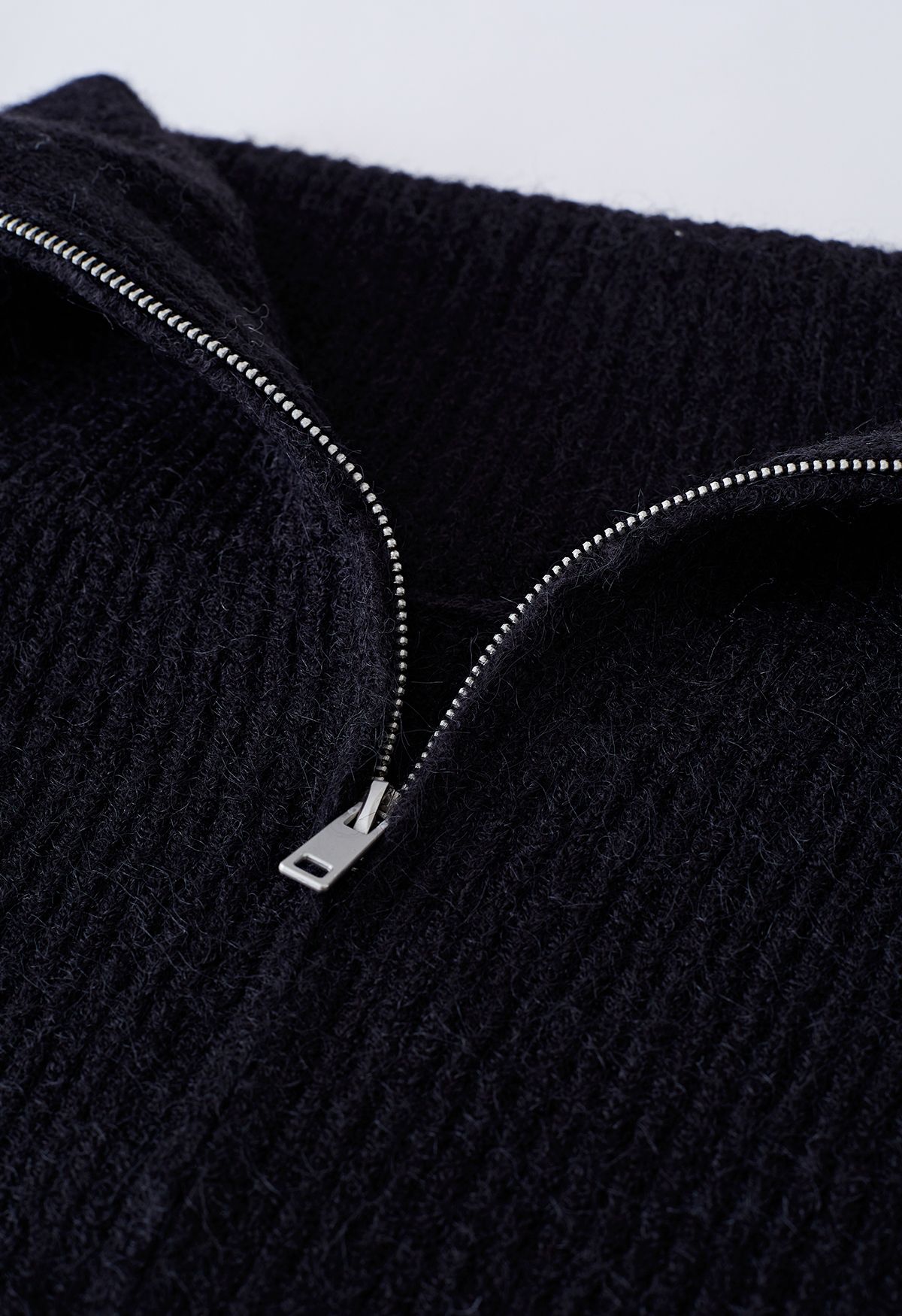 [Qualitätssicherung und kostenloser Versand] Flap Collar in Fashion Cardigan Black Indie Knit and Ribbed Zipper Retro, - Unique