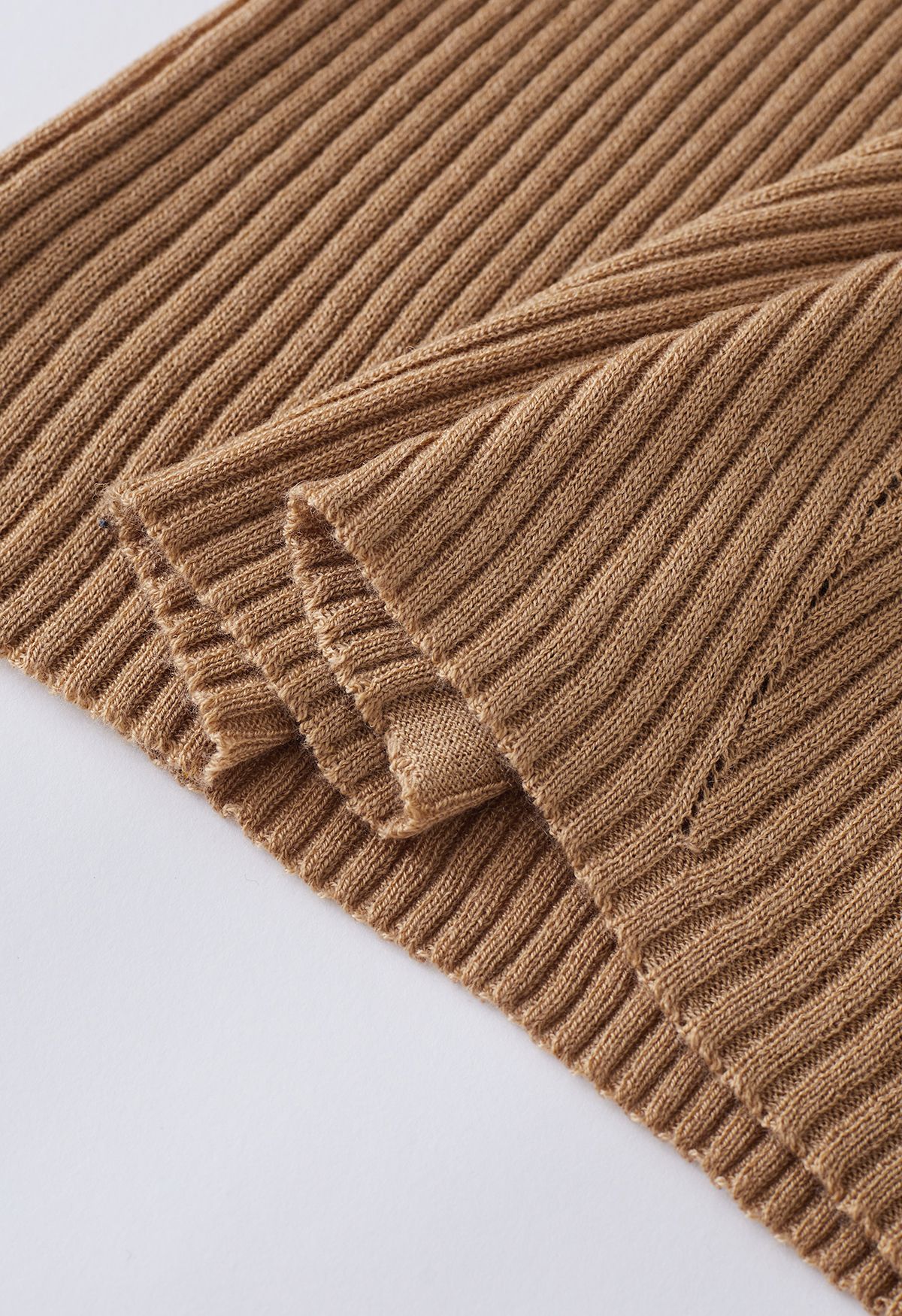 Cold-Shoulder Mock Neck Knit Top in Tan