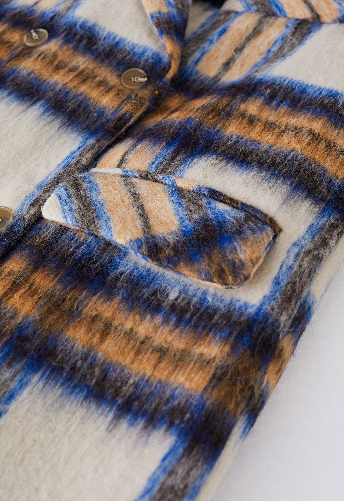 Plaid Peaked Lapel Wool-Blend Longline Coat in Blue