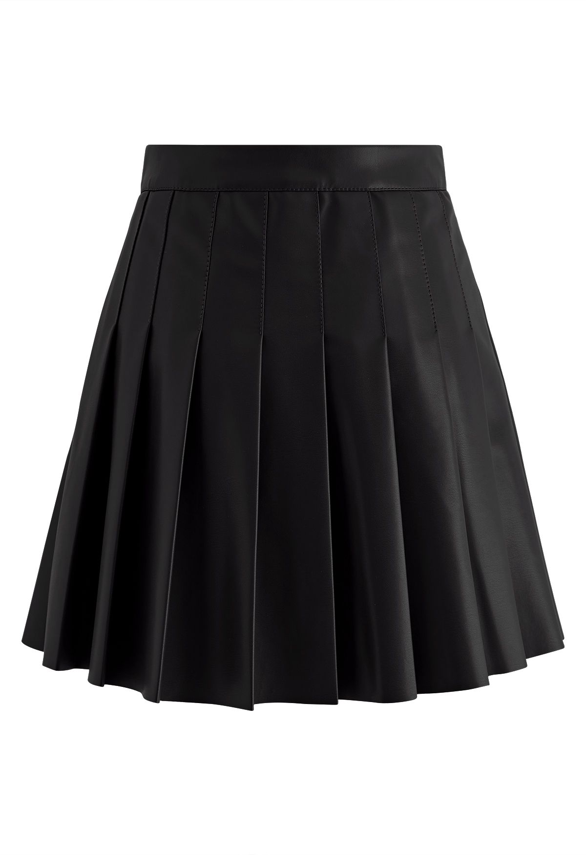 Faux Leather Pleated Flare Mini Skirt in Black - Retro, Indie and