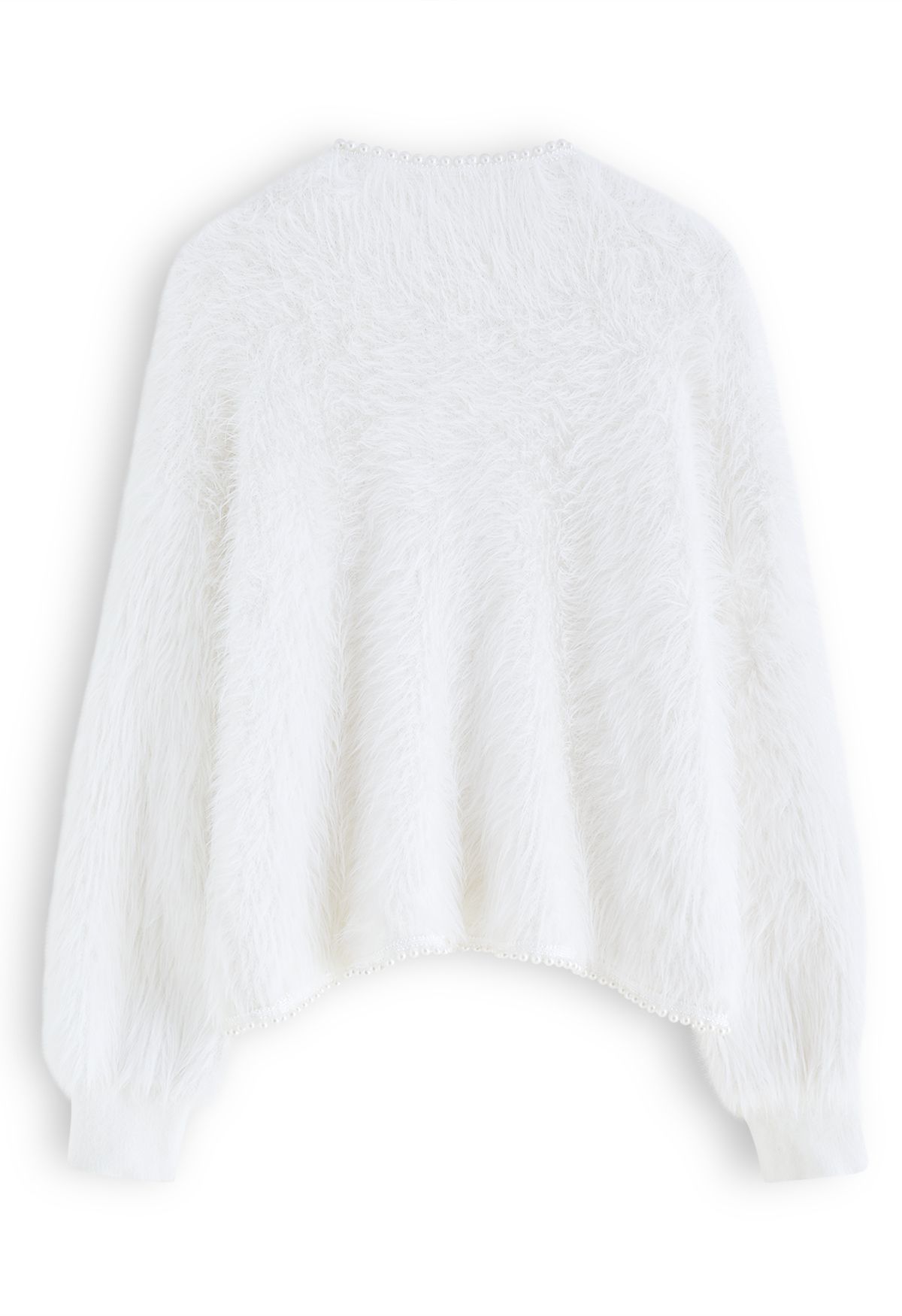 Pearly Faux Fur Knit Cardigan in White