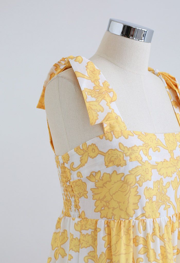 Divine Flower Vine Printed Tie-Strap Maxi Dress