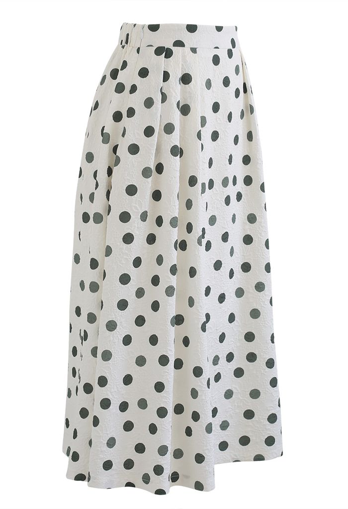 Green Dot Floret Embossed Pleated Skirt - Retro, Indie and Unique Fashion