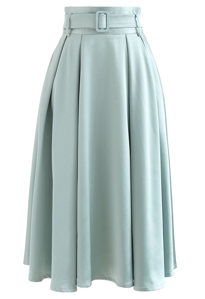 Belted Texture Flare Maxi Skirt in Mint