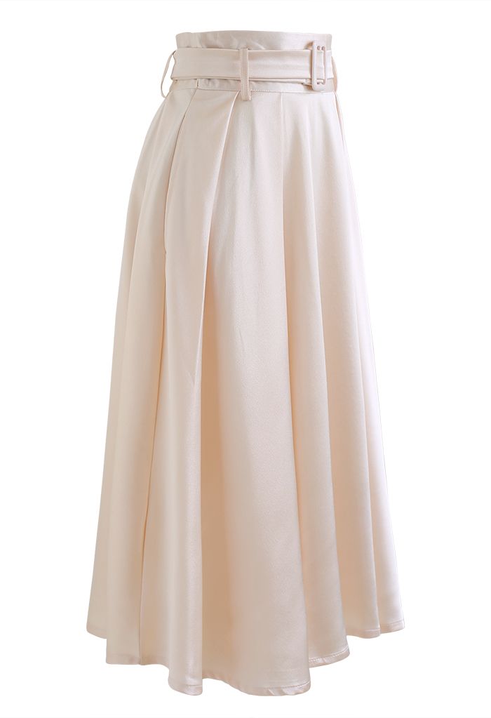 Belted Texture Flare Maxi Skirt in Cream - Retro, Indie and Unique Fashion