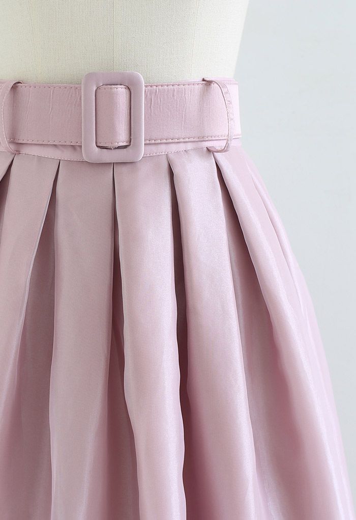 Soft Organza Pleated Midi Skirt in Pink