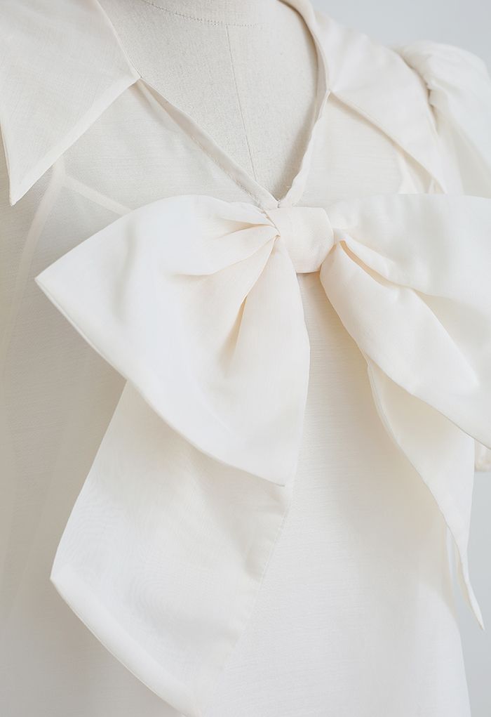 Sweet Bow Short-Sleeve Organza Top in Cream - Retro, Indie and Unique ...