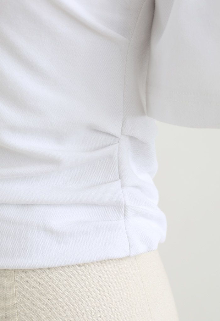 Off-Shoulder Short-Sleeve Cotton Crop Top in White