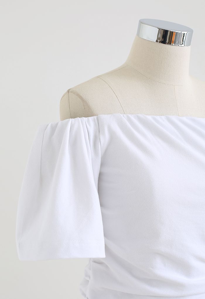 Off-Shoulder Short-Sleeve Cotton Crop Top in White