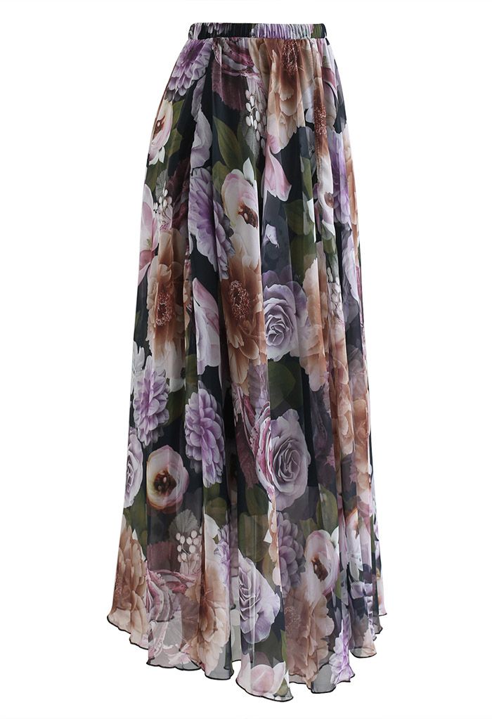 Hydrangea Watercolor Maxi Skirt in Lilac