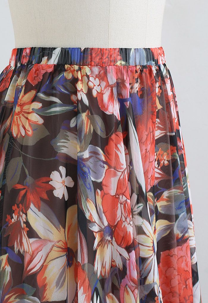 Hydrangea Watercolor Maxi Skirt in Orange