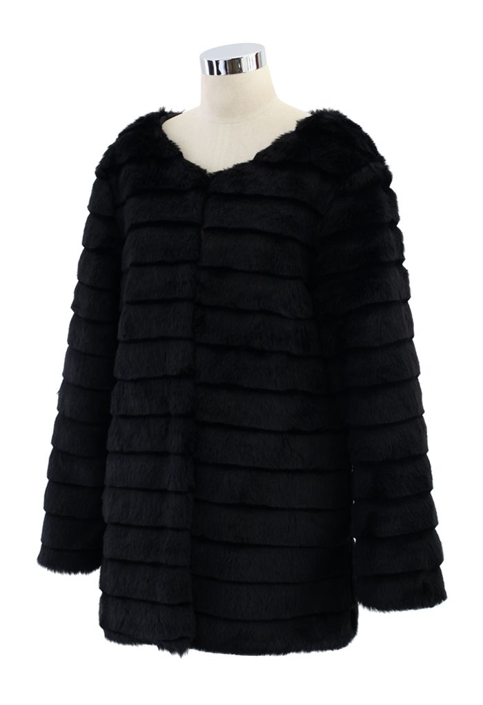 Faux Fur Quilted Coat in Black