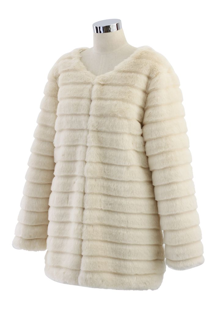 Quilted Faux Fur Coat in Cream 