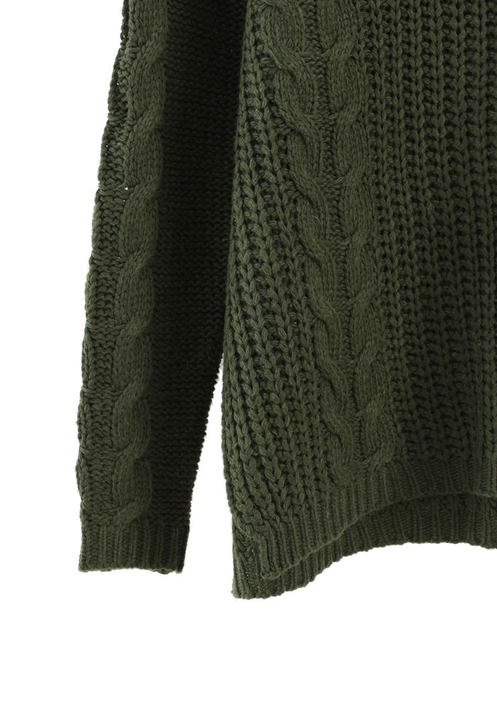 Classic Cable Knit Sweater in Olive